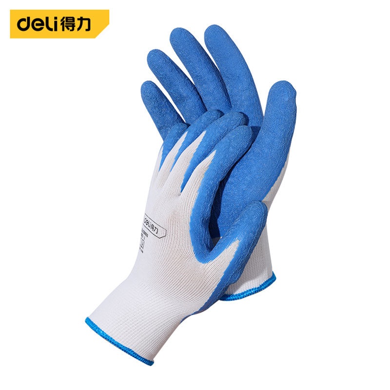 Deli Tools DL521033 Latex Crinkle Coated Gloves L Size 12 Pairs (Blue) (Pack)