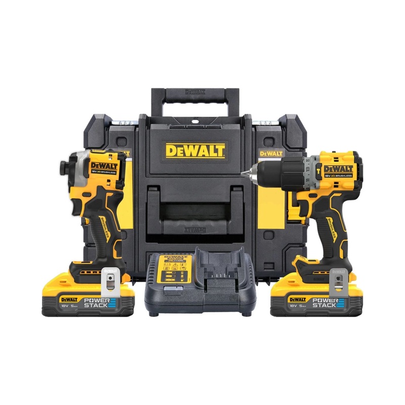 DEWALT DCK2050H2T-GB 18V XR G3 2 x 5.0Ah Powerstack Compact Brushless Combi Drill & Impact Driver Twin Kit