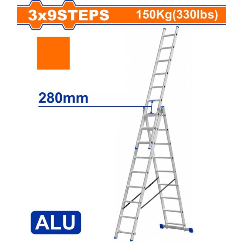WADFOW 3 Section Aluminium Ladder