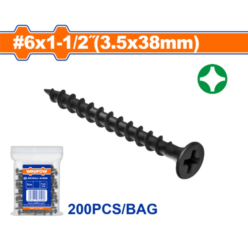 WADFOW 200 Pcs Black Wood Screw