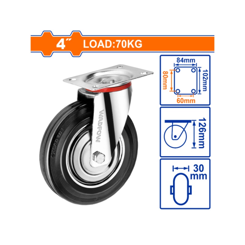 Wadfow 4" Swivel Metal Rubber Wheel