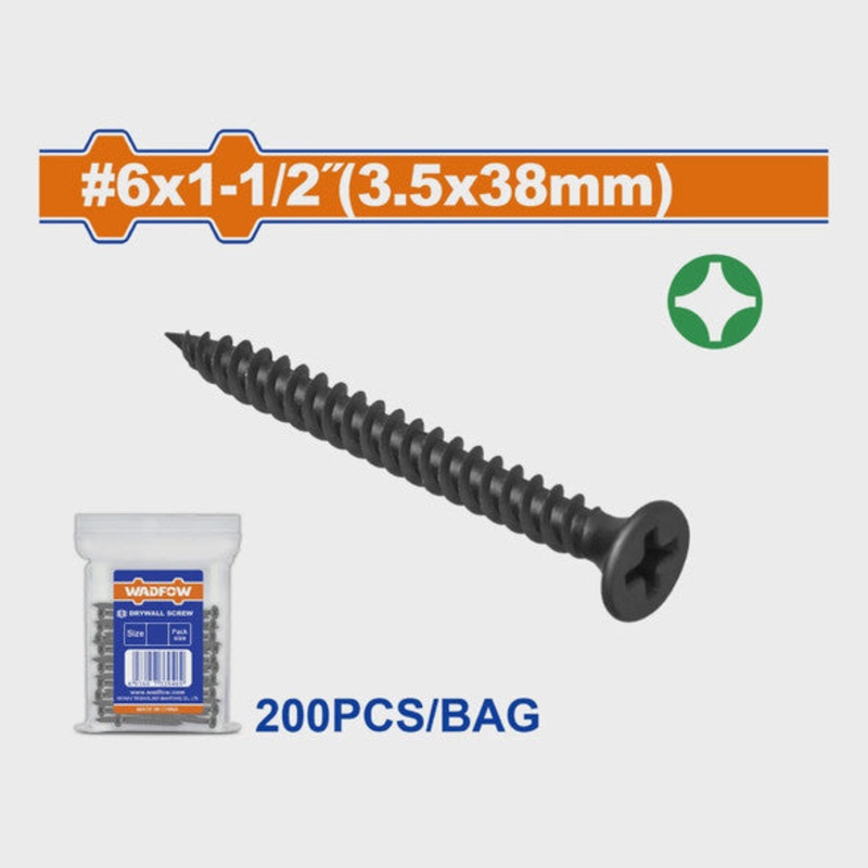 Wadfow 6x2" Black Drywall Screws 200pcs