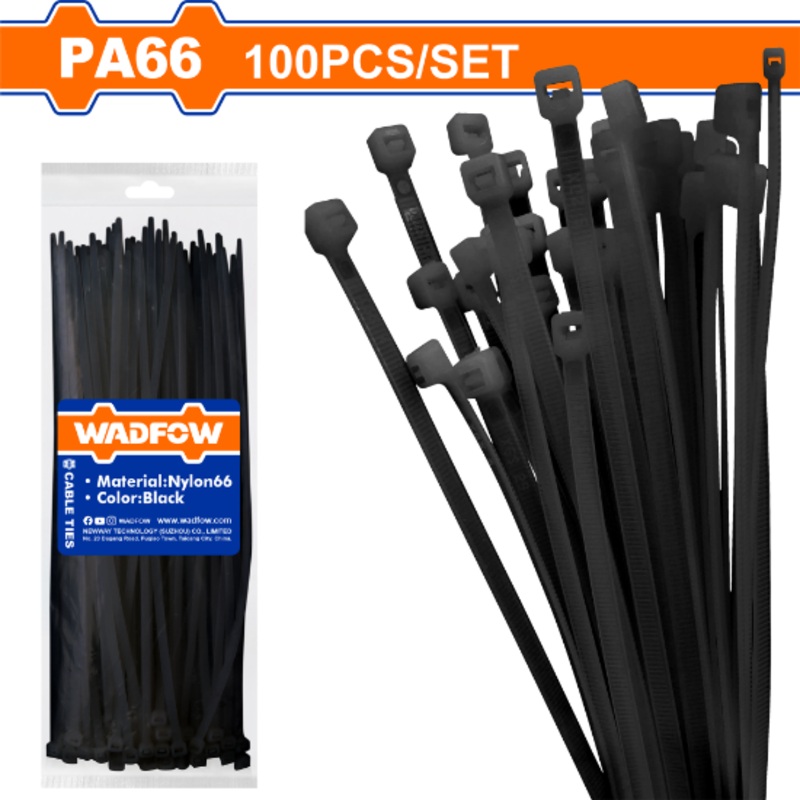 WADFOW Black Nylon Cable Ties 100pcs