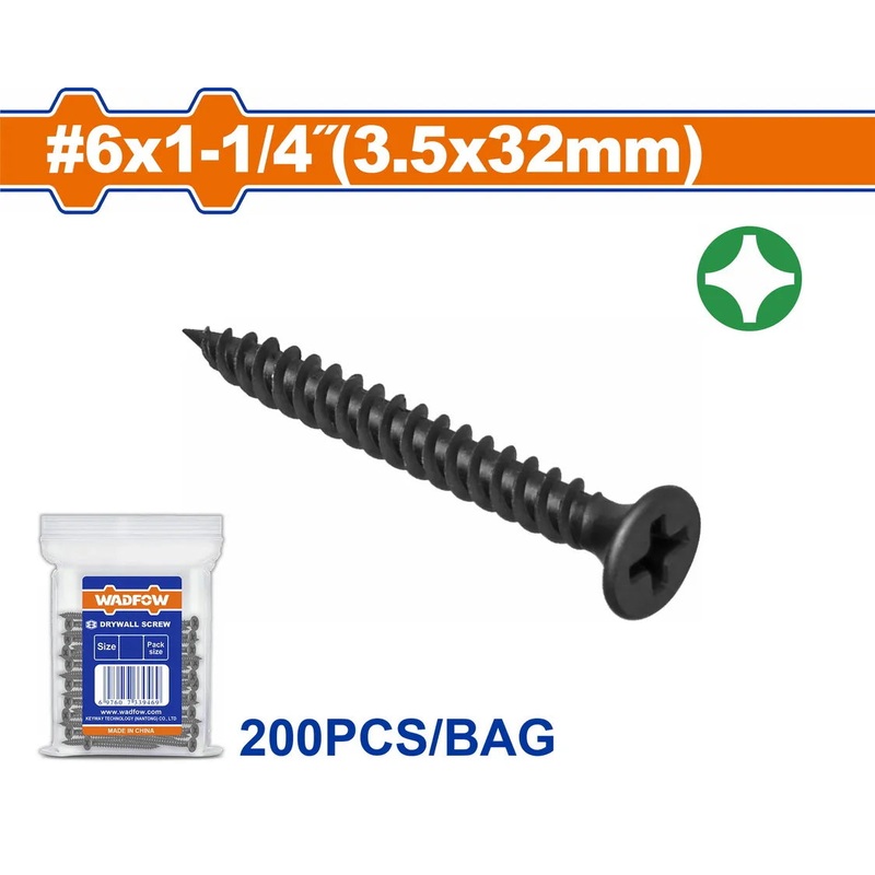 WADFOW Drywall Screw 6 x 1 1/4 Black