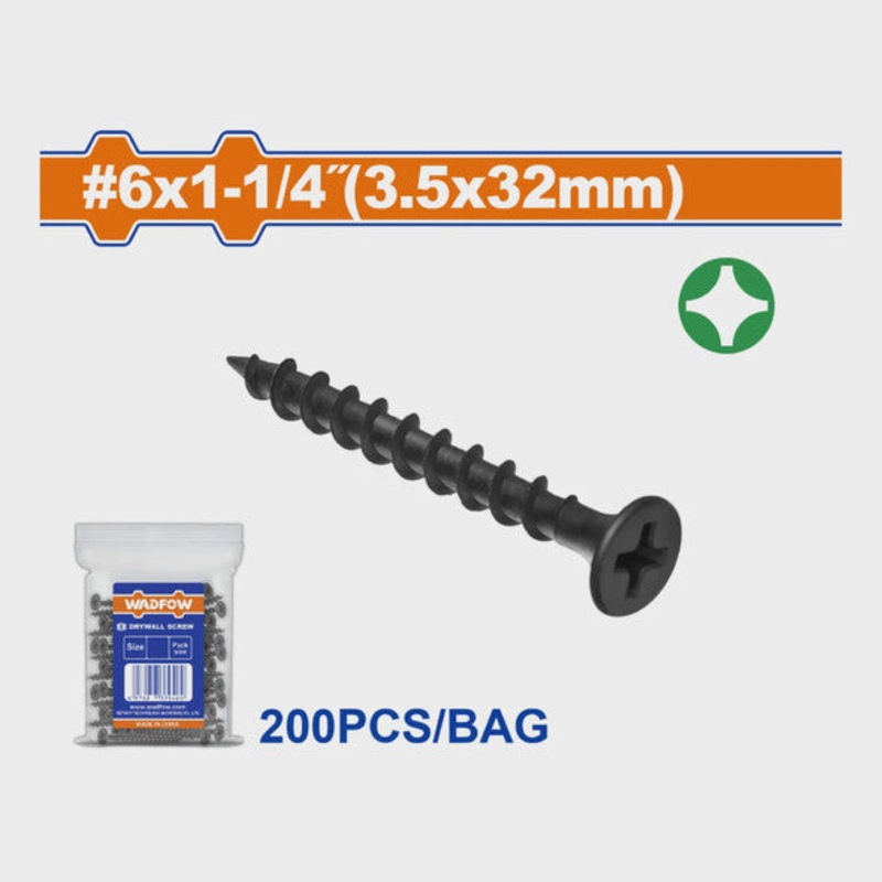 Wadfow Drywall Screw 6x1" Black 200pcs