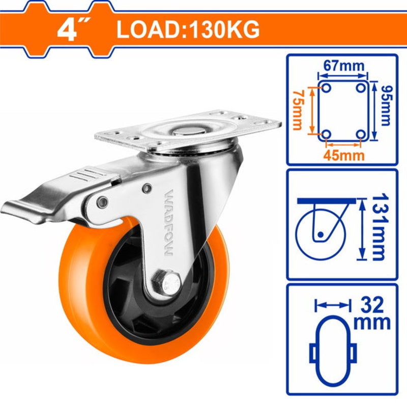 Wadfow Swivel Caster Wheel PU 100mm