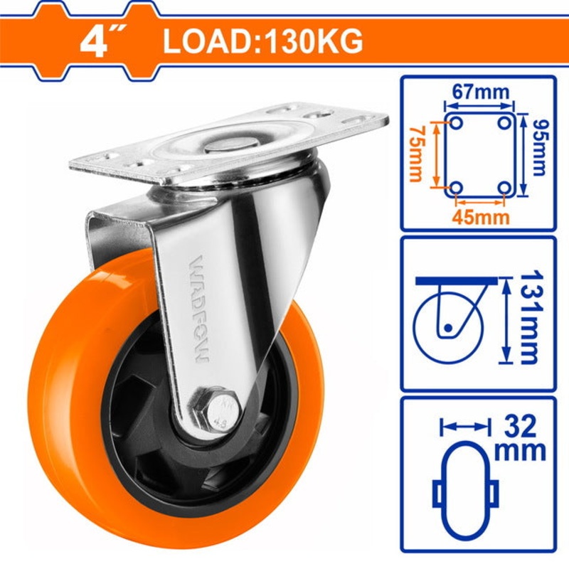 Wadfow Swivel PU Caster Wheel 100mm