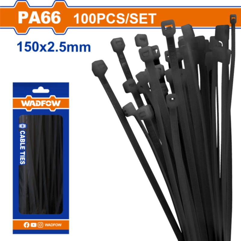 Wadfow Cable Ties Nylon 66 Black