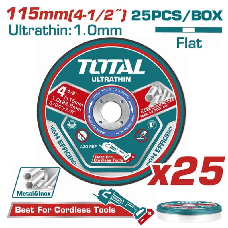 TOTAL Ultra-thin metal cutting disc set 115 X 1mm 25pcs (TAC11011525)