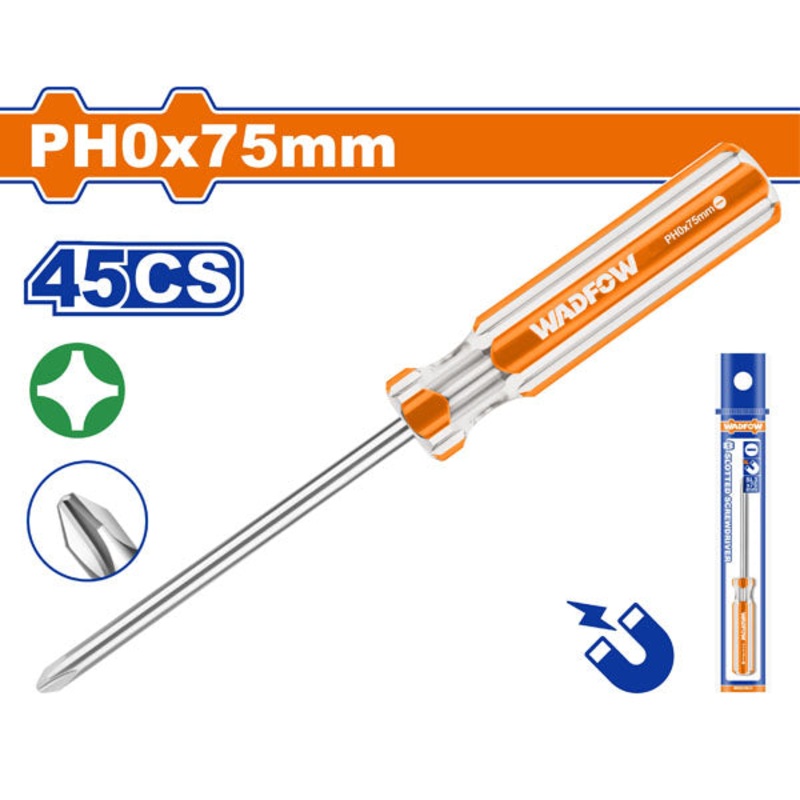 Wadfow PH0x75mm Stripe Handle Screwdriver