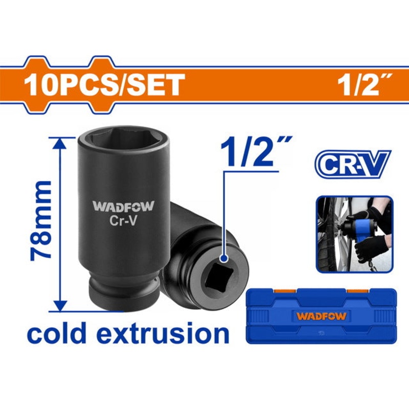 WADFOW 10 Pcs 1/2" Deep Impact Socket Set