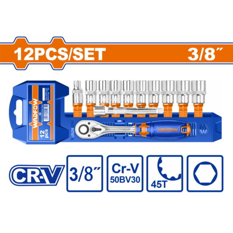 Wadfow 12 Pcs 3/8" Socket Set