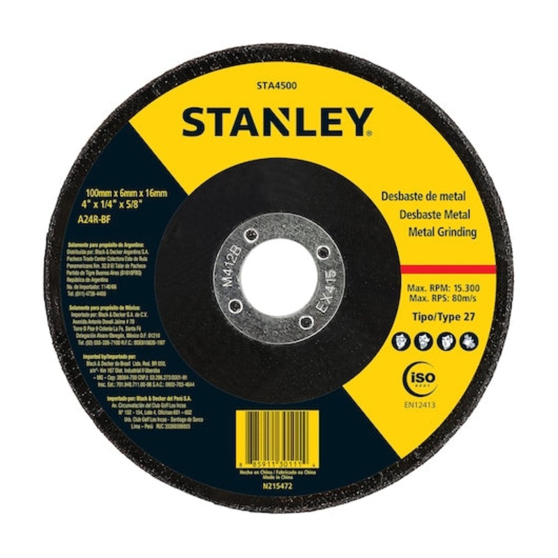 Stanley 100x6mm Metal Grinding Wheel