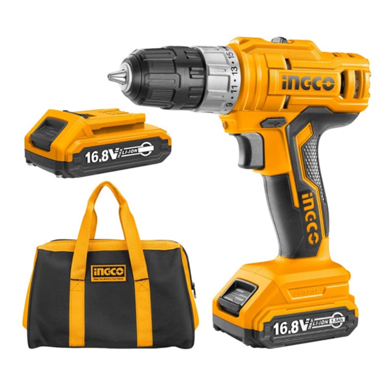 Lithium-Ion 16.8V Cordless Drill With Bag And Interchangeable Lithium-Ion Battery