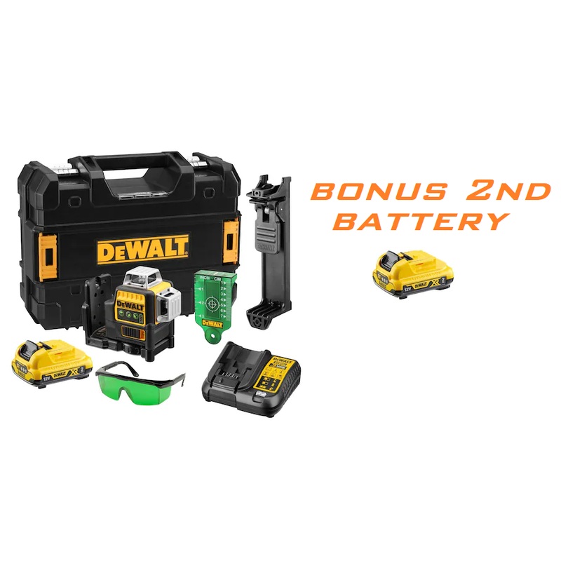 DeWalt 12V XR 3 X 360 Cross Line Green Laser BONUS 2nd BATTERY (FREE SHIPPING).