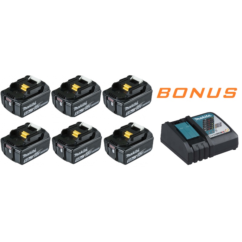 Makita 18 volt 5.0Ah battery 6 pack BL1850X6 WITH BONUS RAPID CHARGER (FREE POSTAGE)