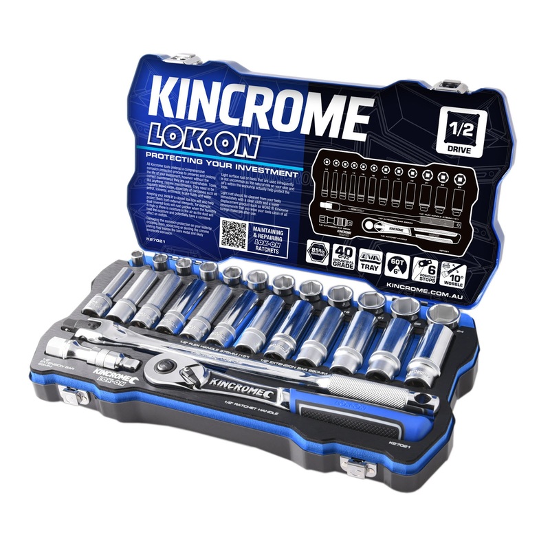 Kincrome LOK-ON Socket Set 28 Piece 1/2" Drive - Metric.