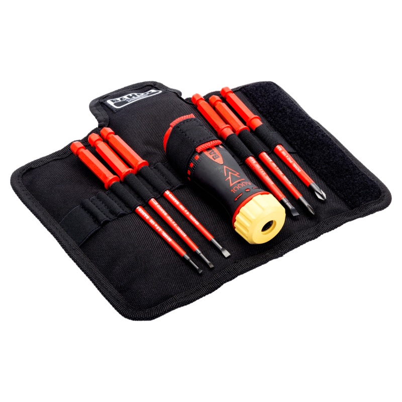 Bahco Insulated Ratcheting Screwdriver with Slotted and Phillips Interchangeable Blades Set - 6 Pcs  808061