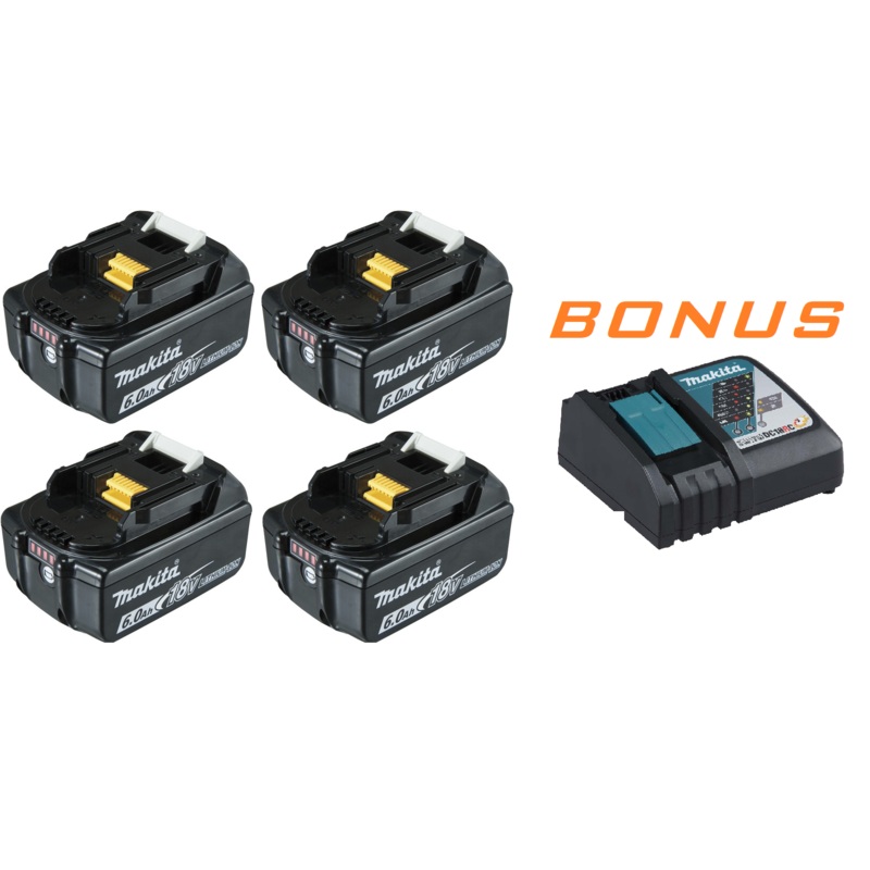 Makita 18 volt 6.0Ah battery 4 pack BL1860X4 WITH BONUS RAPID CHARGER (FREE POSTAGE)