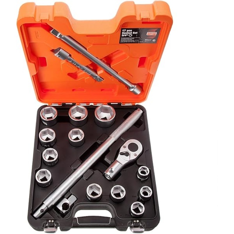 Bahco 3/4" Square Drive Socket Set with Metric Hex Profile and Ratchet Head - 17 Pcs/Case  SLX 17