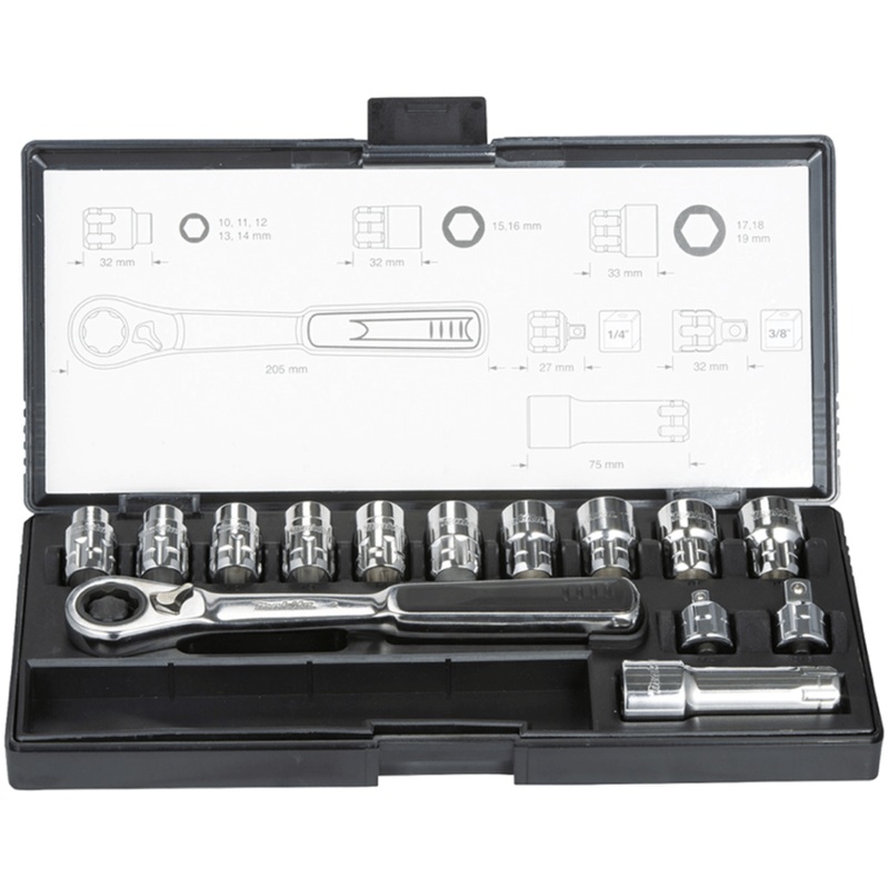 Makita 14 Piece Pass Thru Metric Socket Set B-65595