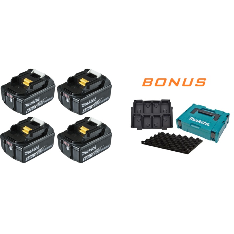 Makita 18 volt 6.0Ah battery 4 pack BL1860X4 WITH BONUS MAKPAC115 (FREE POSTAGE)
