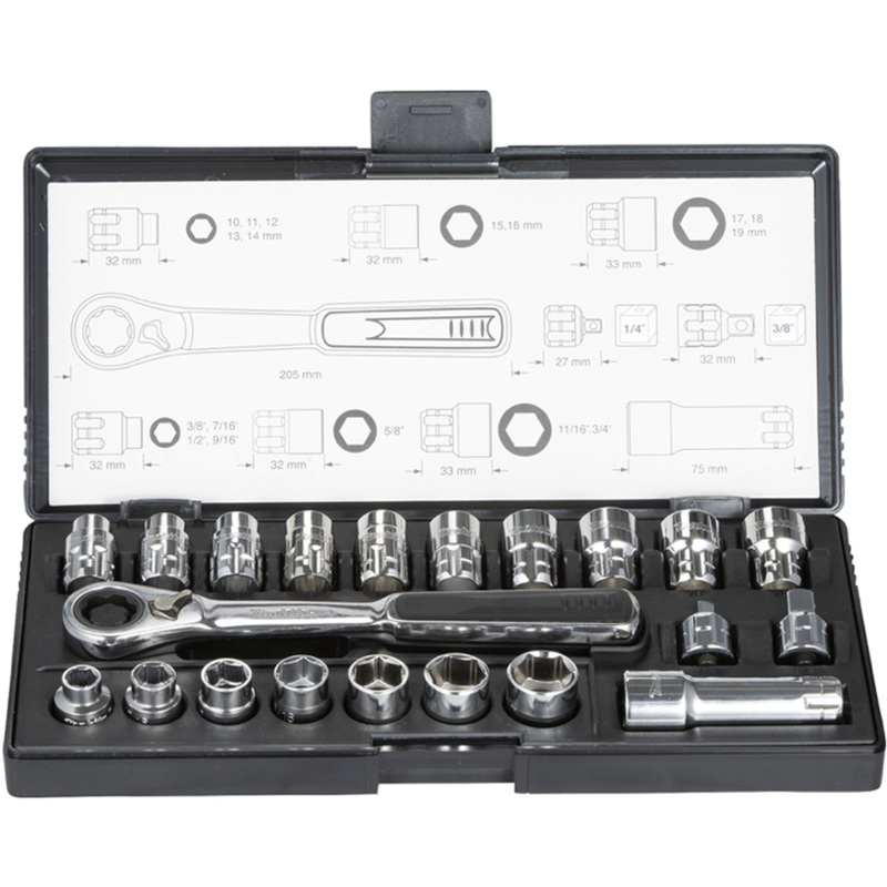 Makita 21 Piece Pass Thru Metric & Imperial Socket Set B-65604