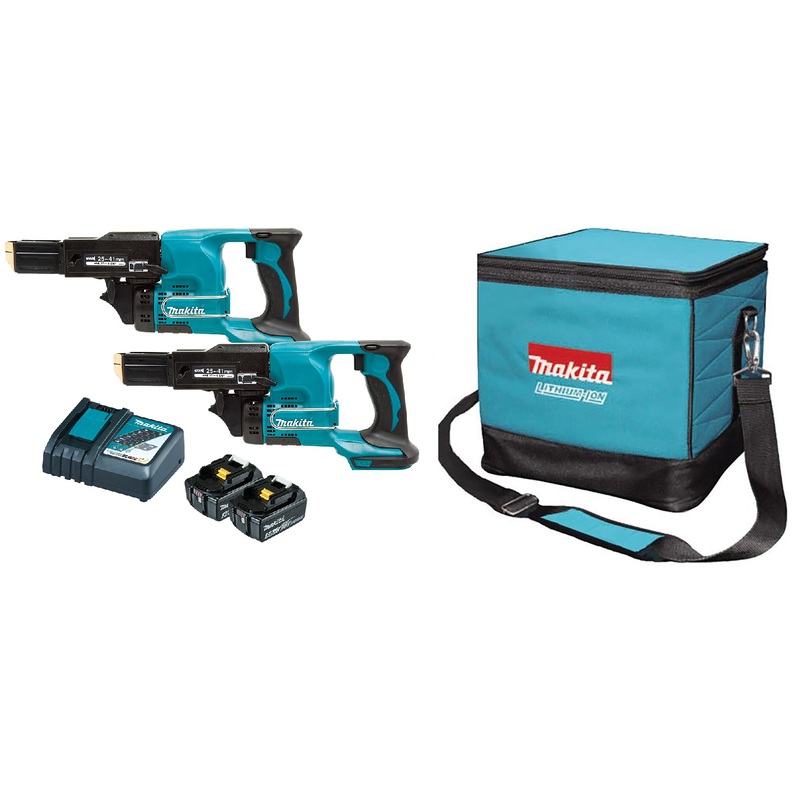 Makita DFR450ZX twin pack with 2 x 5.0Ah and rapid charger in Makita cube
