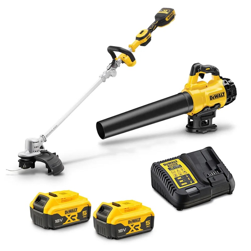 DeWalt 18V XR 2PC Outdoor Power Kit with 2x 5Ah Batteries & Charger DCZ241P2-XE