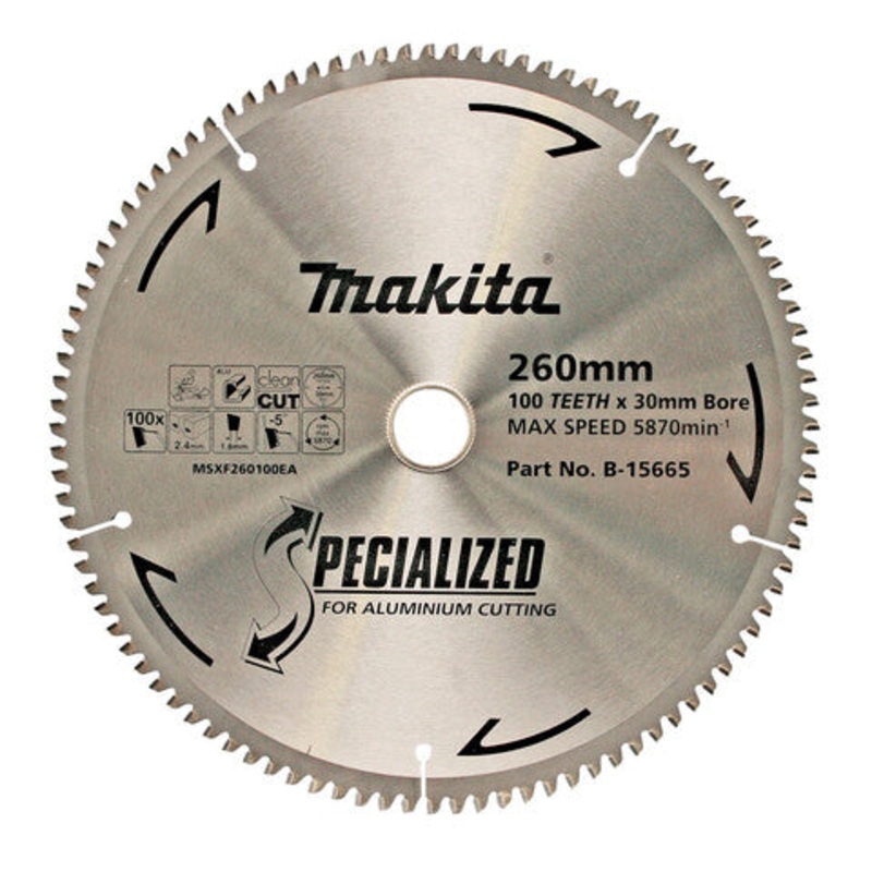 MAKITA 260mm 100T TCT Circular Saw Blade for Aluminium Cutting - Mitre Saws - SPECIALIZED B-15665