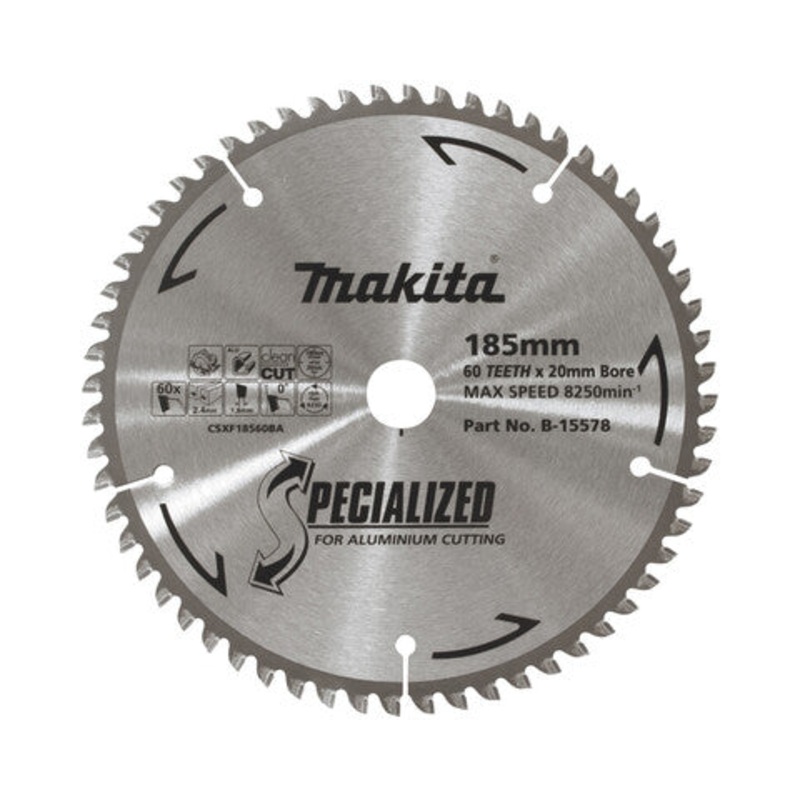Makita Aluminium TCT Saw Blade 185mm x 20mm x 60T B-15578