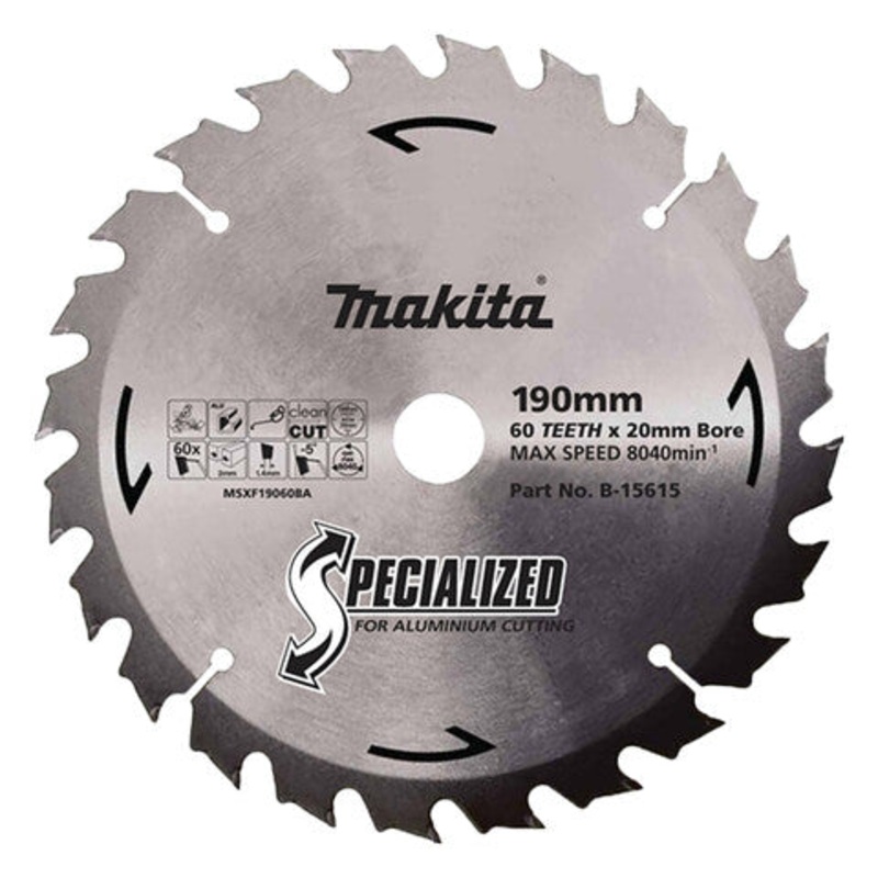 Makita Aluminium TCT Saw Blade 190mm X 20mm X 60T B-15615