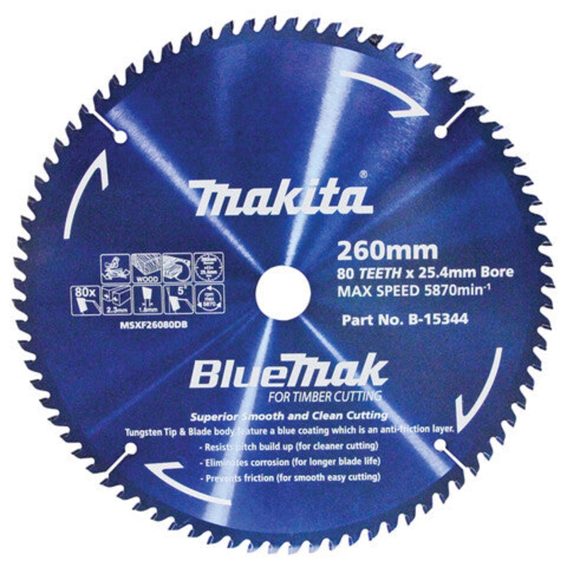 Makita B-15344 260mm 80T Bluemak TCT Wood Circular Saw Blade
