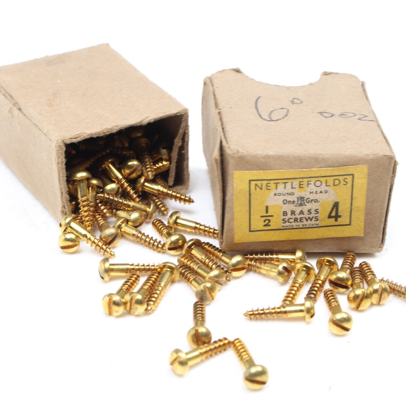 20x Nettlefolds Round Head Brass Screws  1/2 x 4