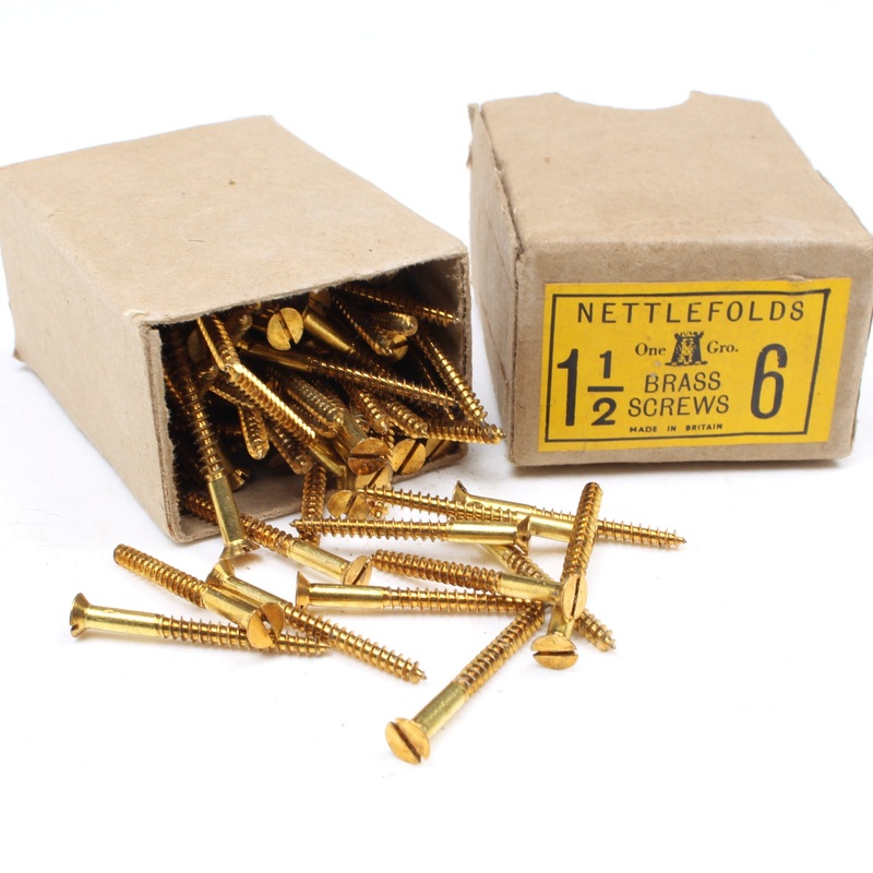Box Of Nettlefolds CSunk Brass Screws  1 1/2 x 6