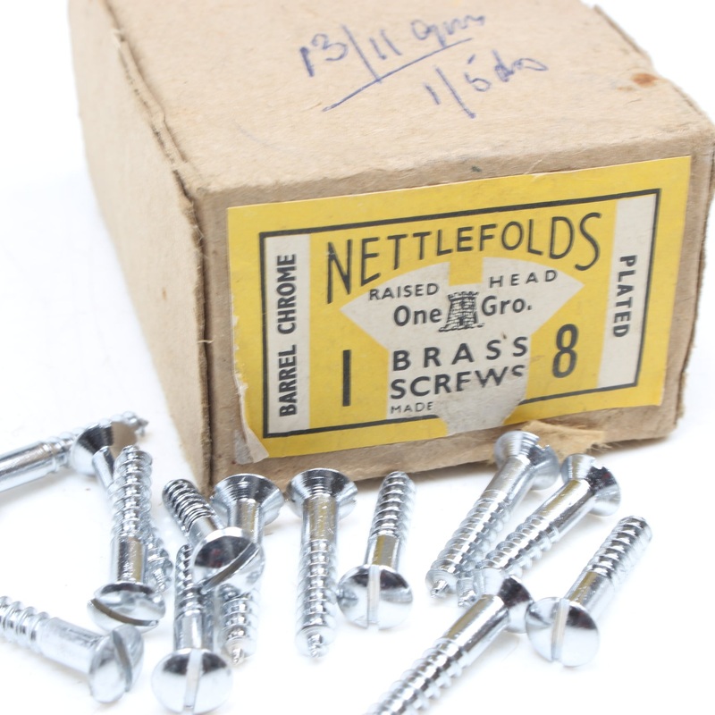 Box Of Nettlefolds Raised Head Brass Screws - Barrel Chrome Plated  1 x 8