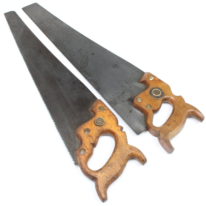 2x Old Hand Saws  21", 22 - 8tpi, 10tpi (Beech)