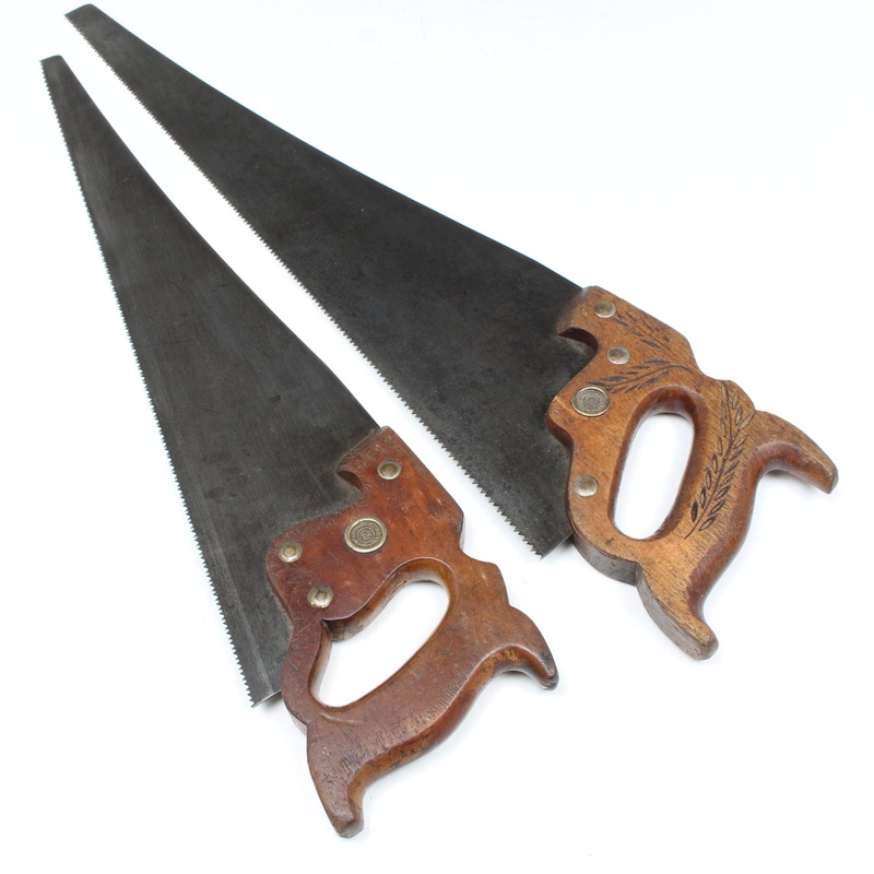 2x Old Hand Saws  22", 24 - 8tpi, 10tpi (Beech)