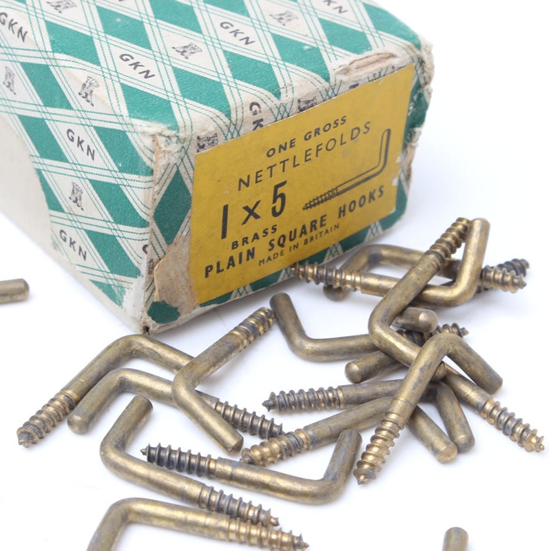 10 x Nettlefolds 1 x 5 Plain Square Brass Hooks