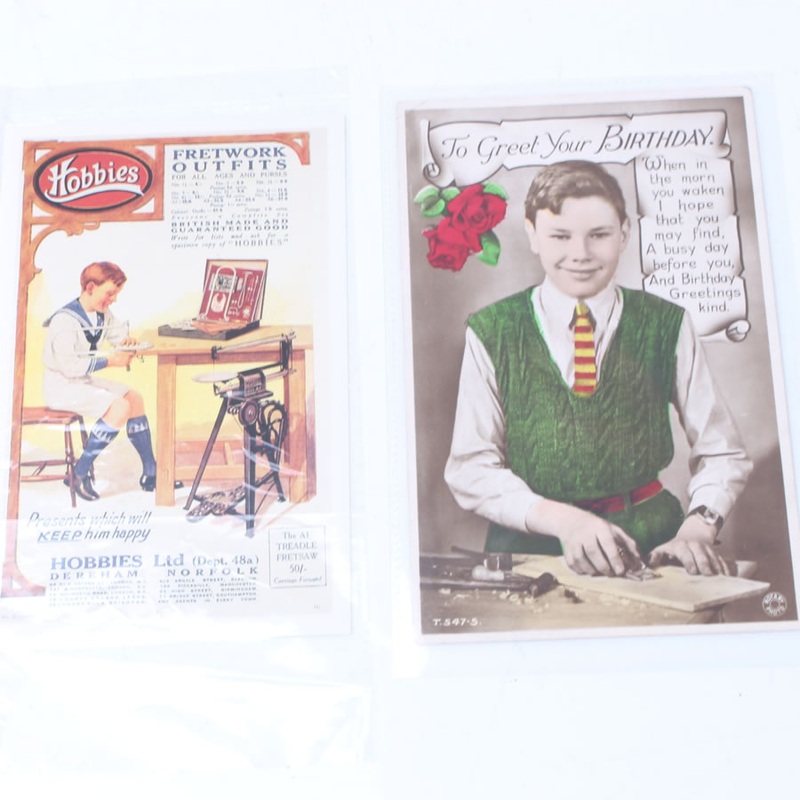 2x Child Woodworking Postcards