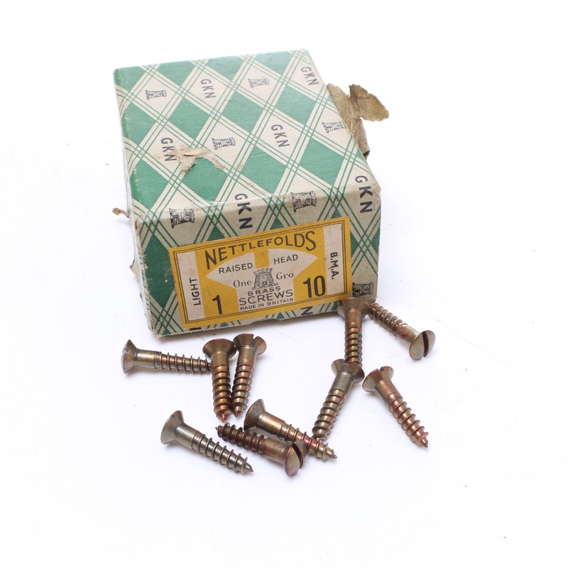 60x Nettlefolds Brass Screws  Light B.M.A  Raised Head  1" x 10