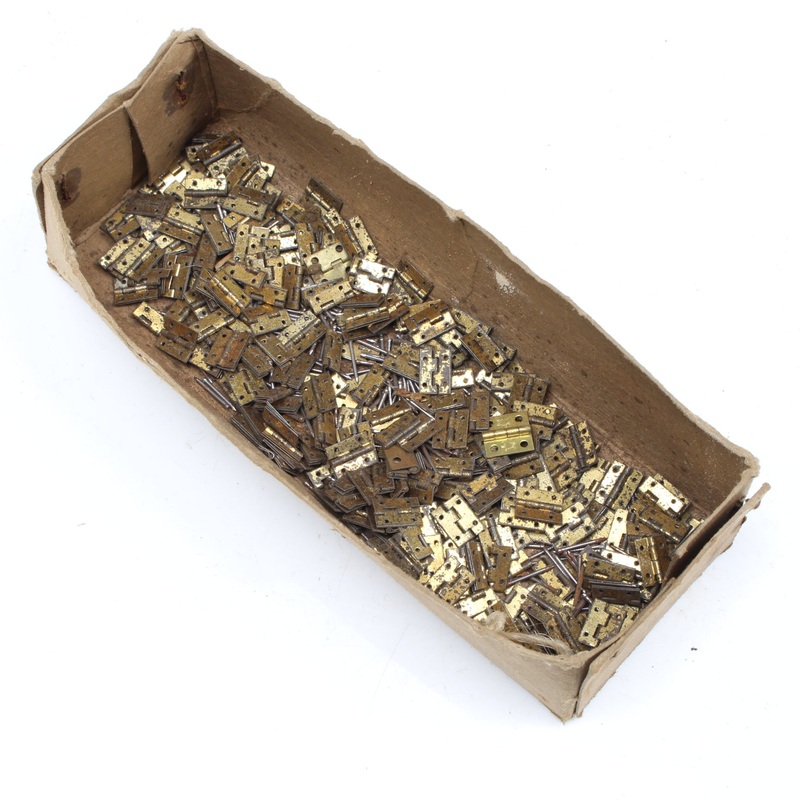 Box of Old Small, Tiny Brass Box Hinges - 12mm