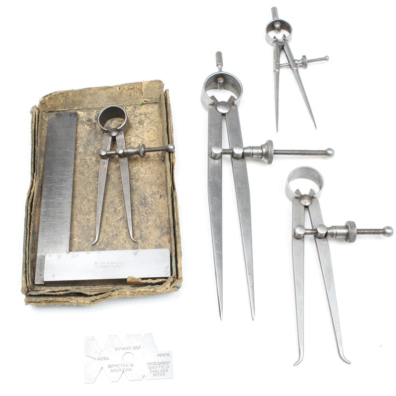 Old Moore & Wright Tools, Spring Dividers, Engineers Square