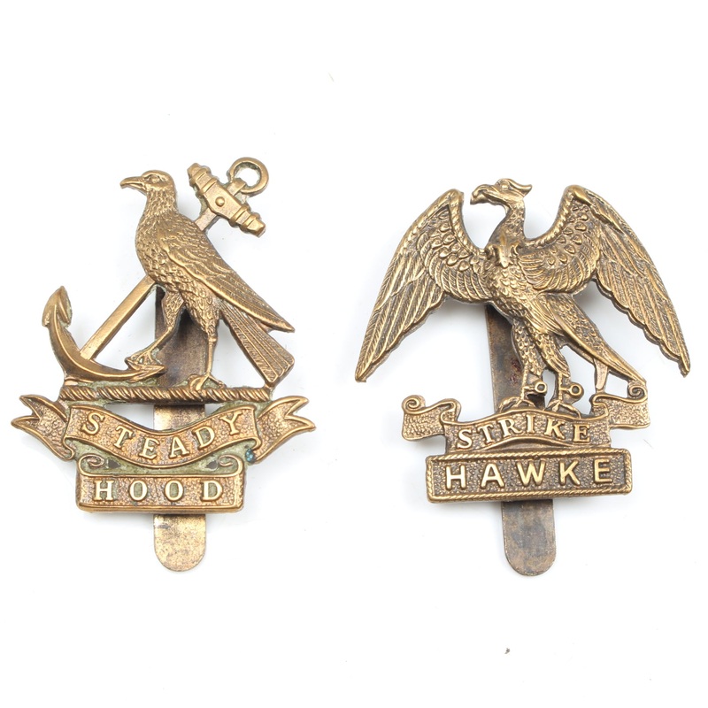 Old Royal Navy Steady Hood & Strike Hawke Cap Badges