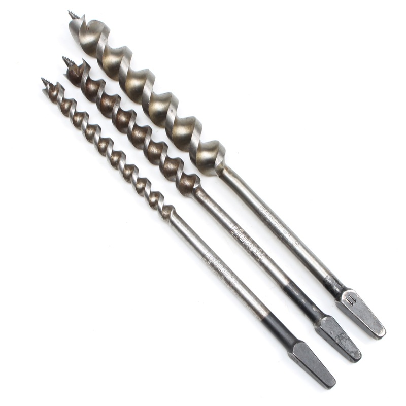 3x Old Stanley 'Russell Jennings' Twist Auger Drill Bits - 6/16", 8/16", 11/16"
