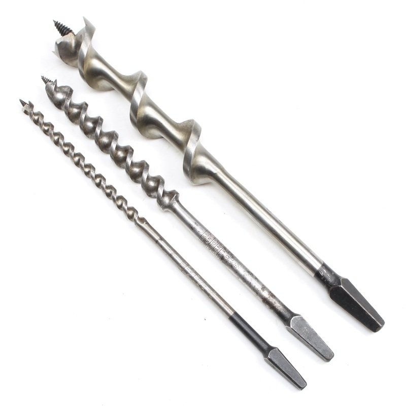 3x Old Stanley Twist Auger Drill Bits - 4/16", 8/16", 16/16"