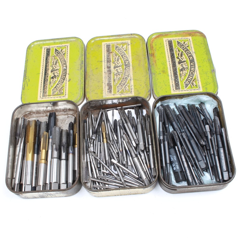 3x Old Tins Containing Lots Of Metric Taps