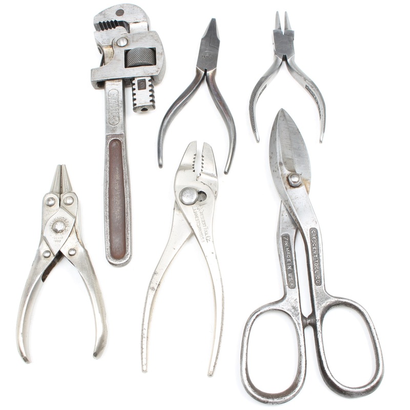 6x Old Pliers, Grips, Snips, Wrench (USA)