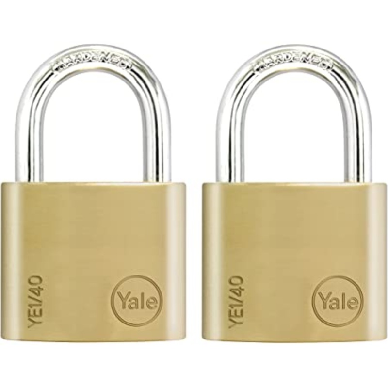 Yale PL-YE1/40/122/2 yale basic essential series 6 x 22mm 40mm brass twin padlock, 3 keys-keyed alike