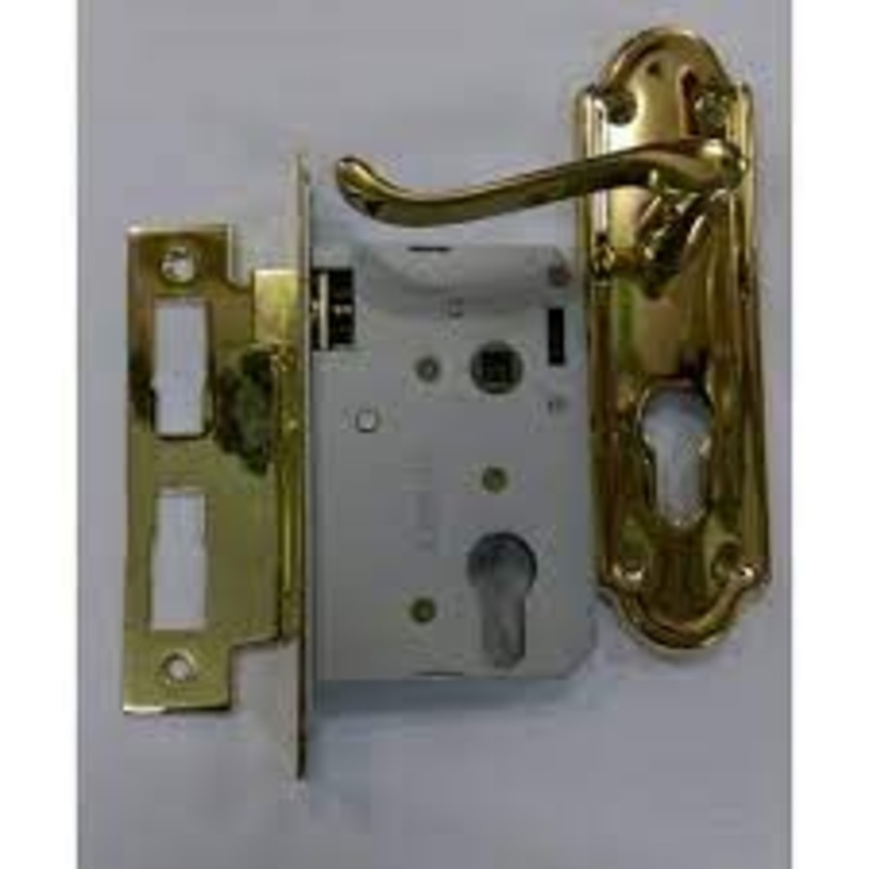 Union Euro cylinder lockcase & cylinder with phoenix aluminium handle on plate LS-5156-03-AS